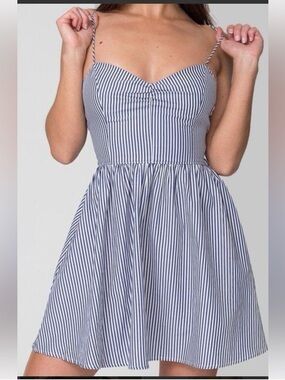 American Apparel Blue and White Tie Back Striped Mini Dress